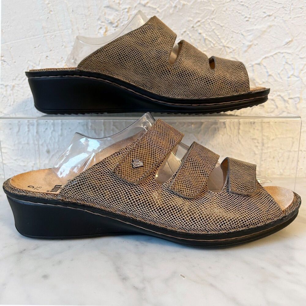 Finn Comfort Women’s 9.5 Brown Textured Leather Slide 3-Strap Sandals Orthopedic